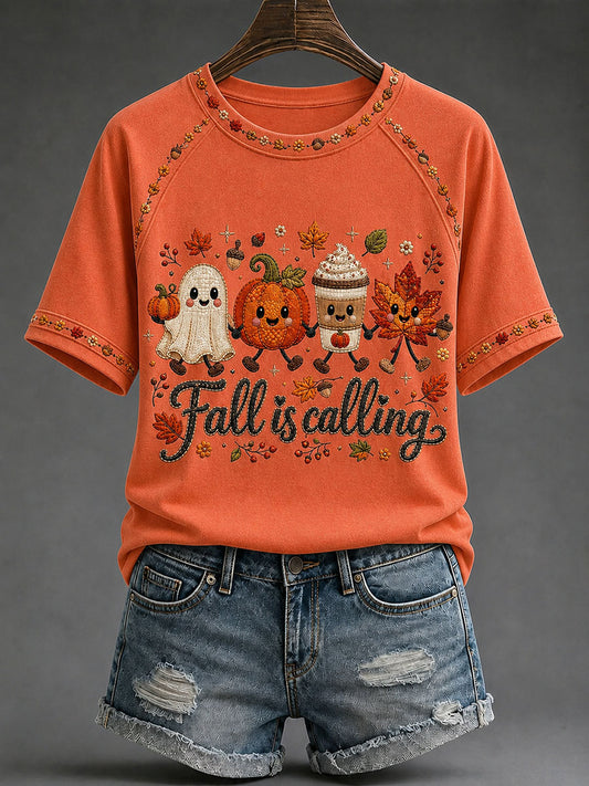 Women's Fall Is Calling Printed Casual T-Shirt