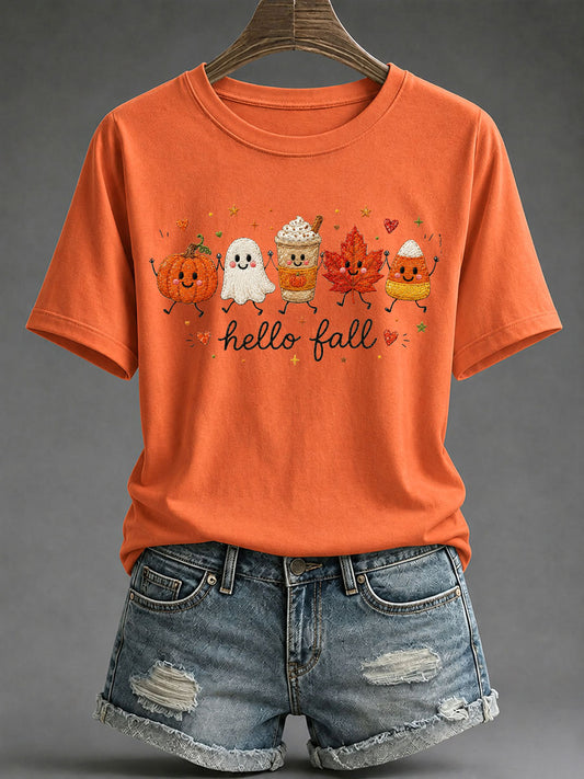 Women's Hello Fall Print Casual T-Shirt