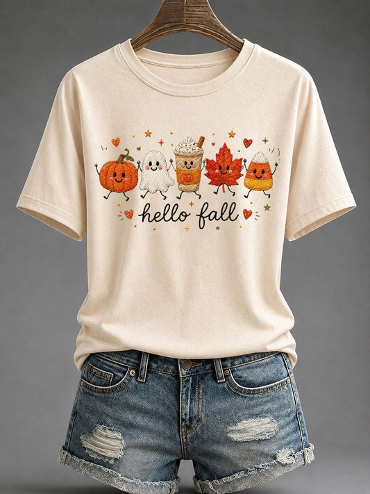Women's Hello Fall Print Casual T-Shirt