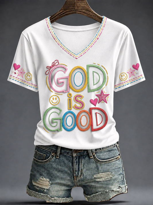 Women's Faith Printed V-neck T-shirt