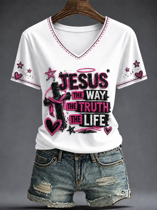 Women's Faith Printed V-neck T-shirt