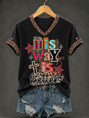 Women's His Way Is Better Print Casual V-Neck Tee