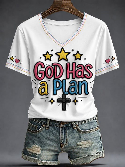 Women's Faith Printed V-neck T-shirt