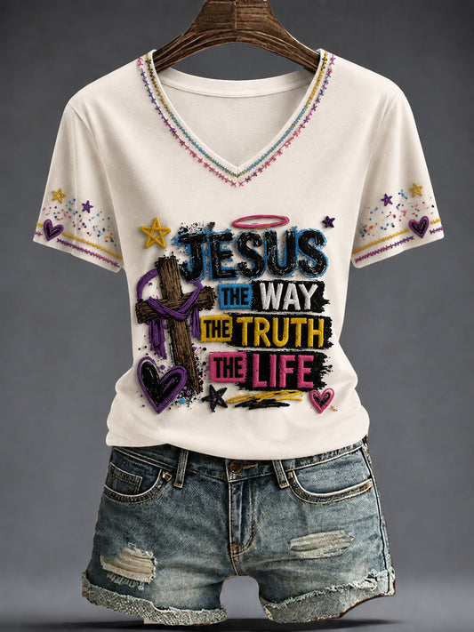 Women's Faith Printed V-neck T-shirt