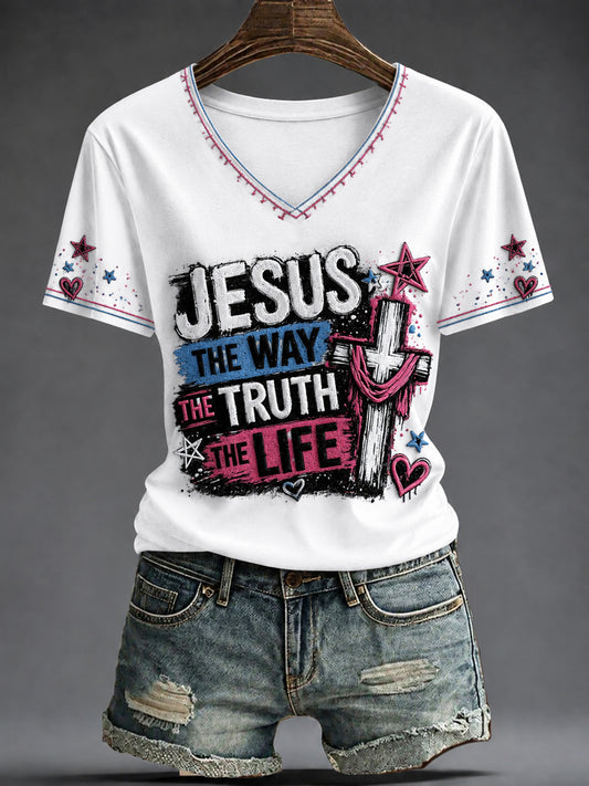 Women's Faith Printed V-neck T-shirt