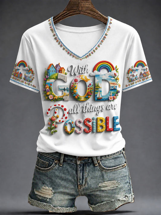 Women's Faith Printed V-neck T-shirt
