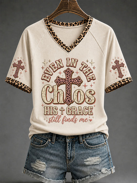 Women's "Even in the Chaos His Grace Finds Me" Casual T-shirt