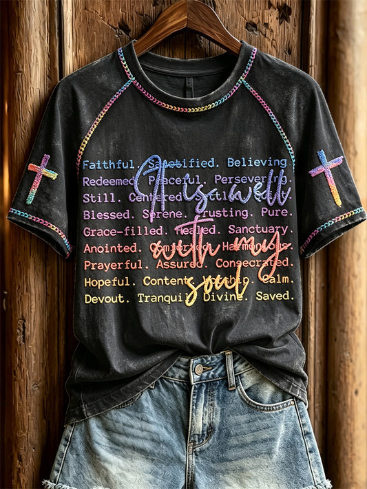 Women's It Is Well With My Soul Faithful Words Colorful Gradient Print short sleeve T-shirt