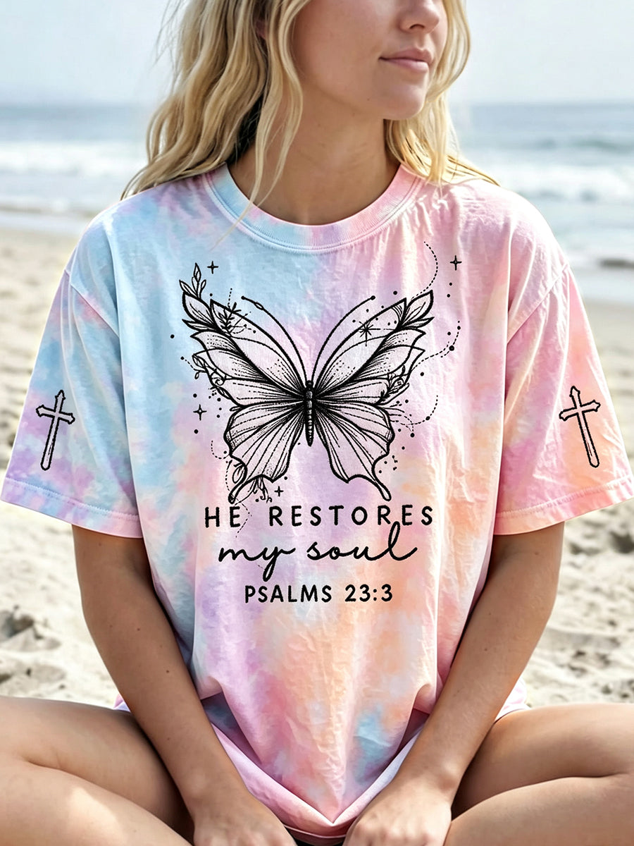 Women's He Restores Butterfly Tie Dye Print Short-sleeved T-shirt