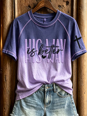 Women's His Way Is Better Cross Print Gradient Color short sleeve T-shirt