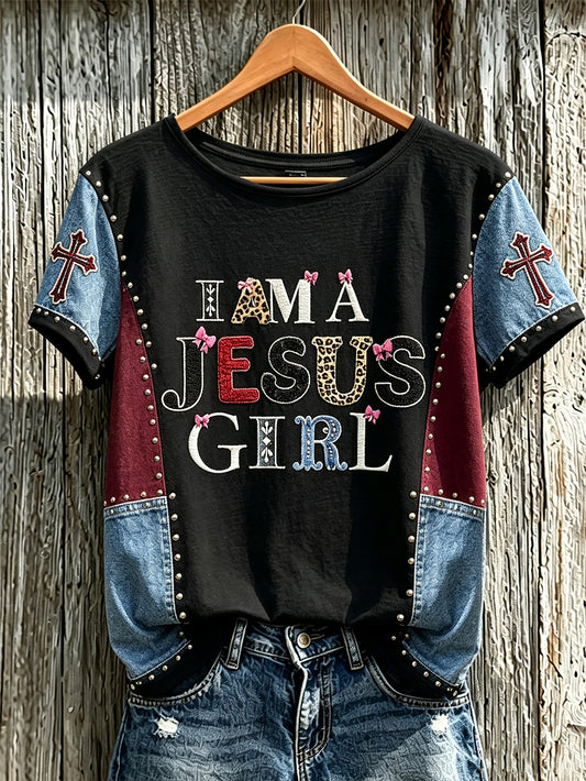 Women's Faith Slogan Leopard Print Pattern Printed Leisure Round Neck T-shirt