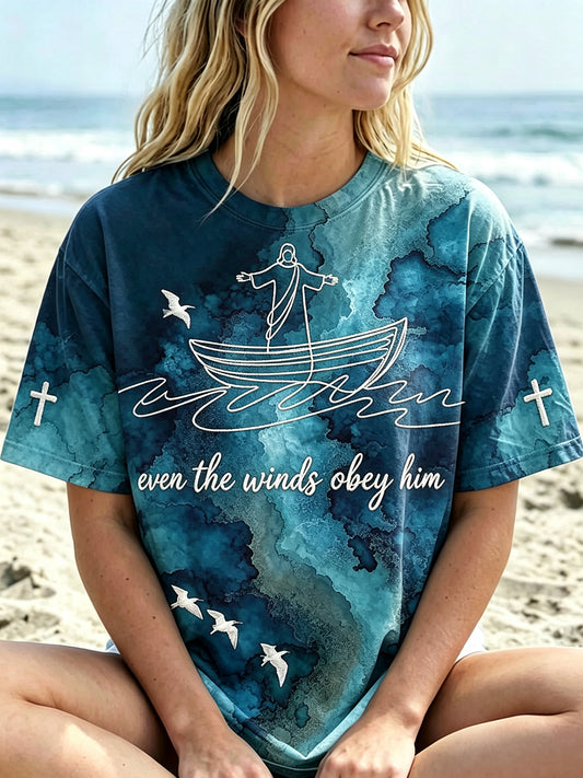 Women's Even The Winds Obey Him Print Short-sleeved T-shirt