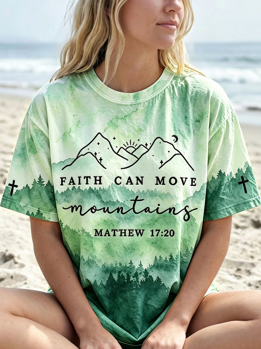 Women's Faith Can Move Mountains Print Gradient Short-sleeved T-shirt