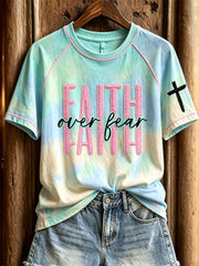 Women's Faith over Fear Cross Print Gradient Color short sleeve T-shirt
