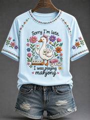 Women's Funny Mahjong Print Casual T-Shirt