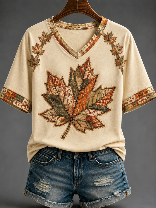 Women's Autumn V-neck Off-shoulder Short-sleeved T-shirt