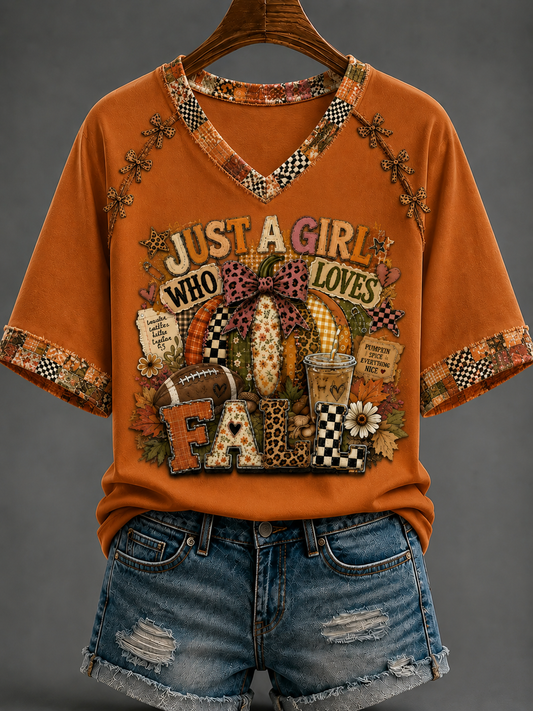 Women's Autumn V-neck Off-shoulder Short-sleeved T-shirt