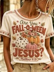 Women's Are You Fall-O-Ween Jesus Matthew 4:19 Printed T-shirt