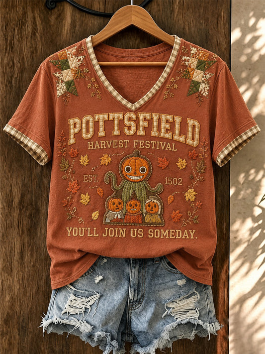 Women's Pottsfield Harvest Festival 1502 You'll Join Us Someday Printed V-neck T-shirt