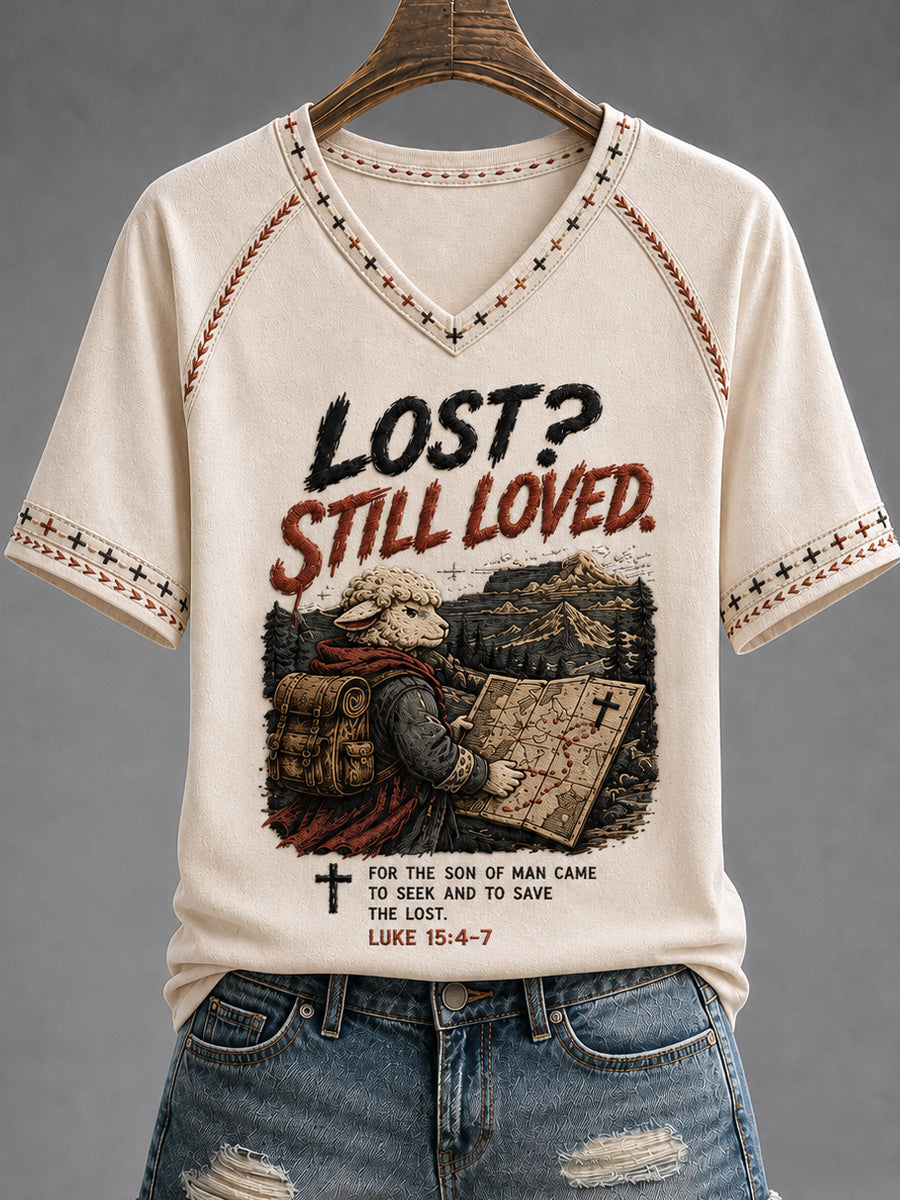 Women's Christian Lost Still Loved Cross V-neck Short Sleeve T-shirt