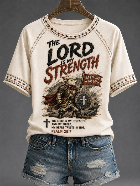 Women's Christian The Lord Is My Strength  Cross O-neck Short Sleeve T-shirt