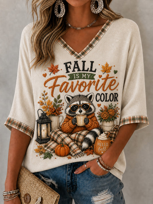 Women's Fall Is My Favorite Color Mid-length Sleeves V-Neck T-Shirt
