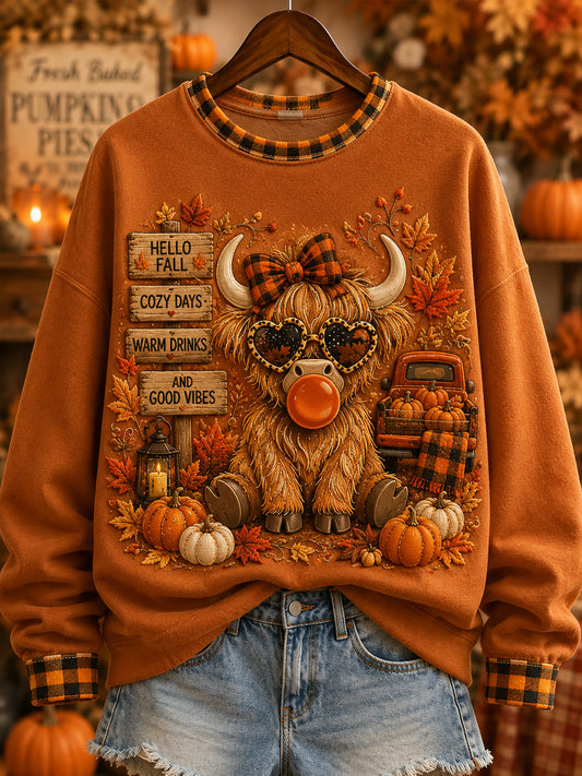 Women's Thanksgiving Pumpkin Maple Leaf  Regular Sweatshirt