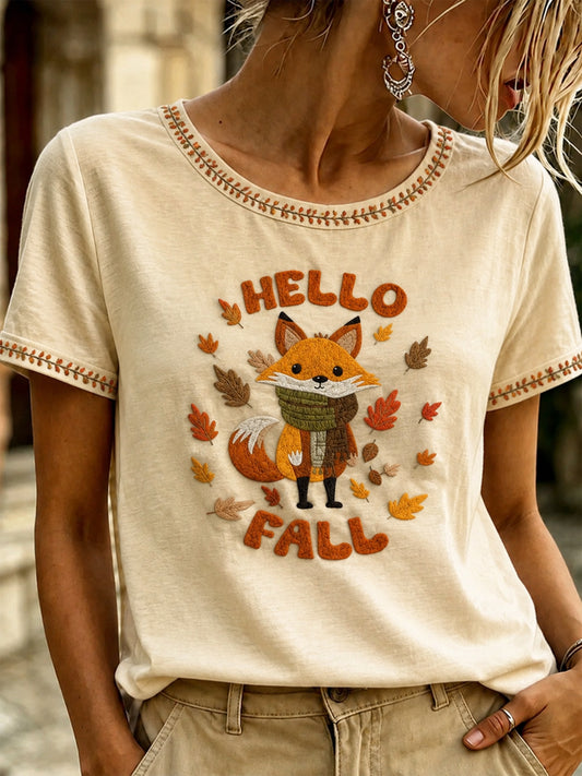 Women's Autumn Fallen Leaves Printed T-shirt