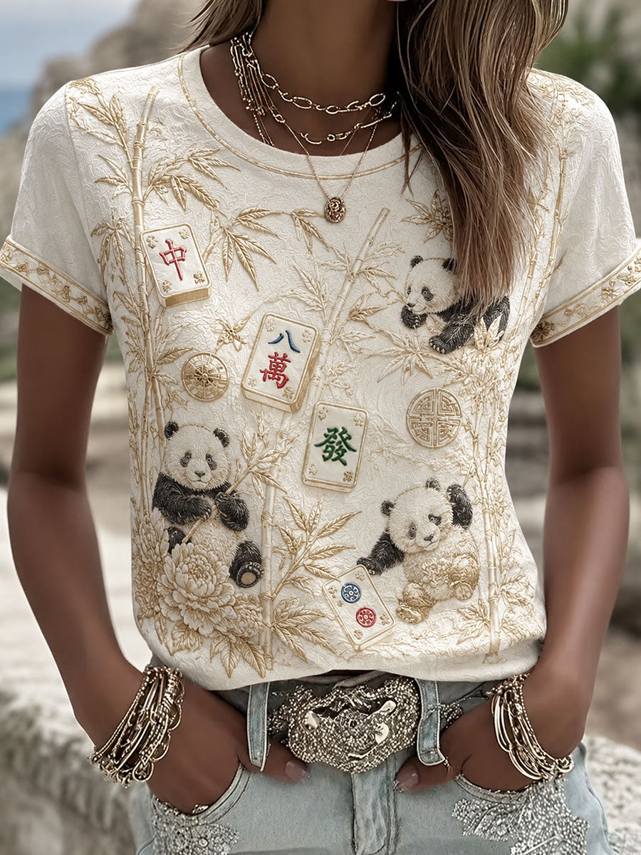 Women's Mahjong Print Casual T-Shirt