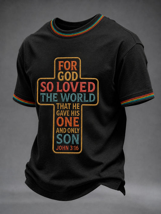 Men's Christian John 3:16 For God So Loved The World Cross Short Sleeve T-shirt
