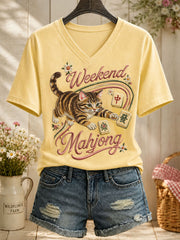 Women's Fun Cat Mahjong T-shirt