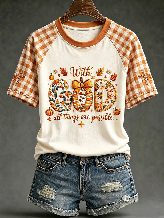 Women's Faith Slogan Leopard Print Pattern Printed Leisure Round Neck T-shirt