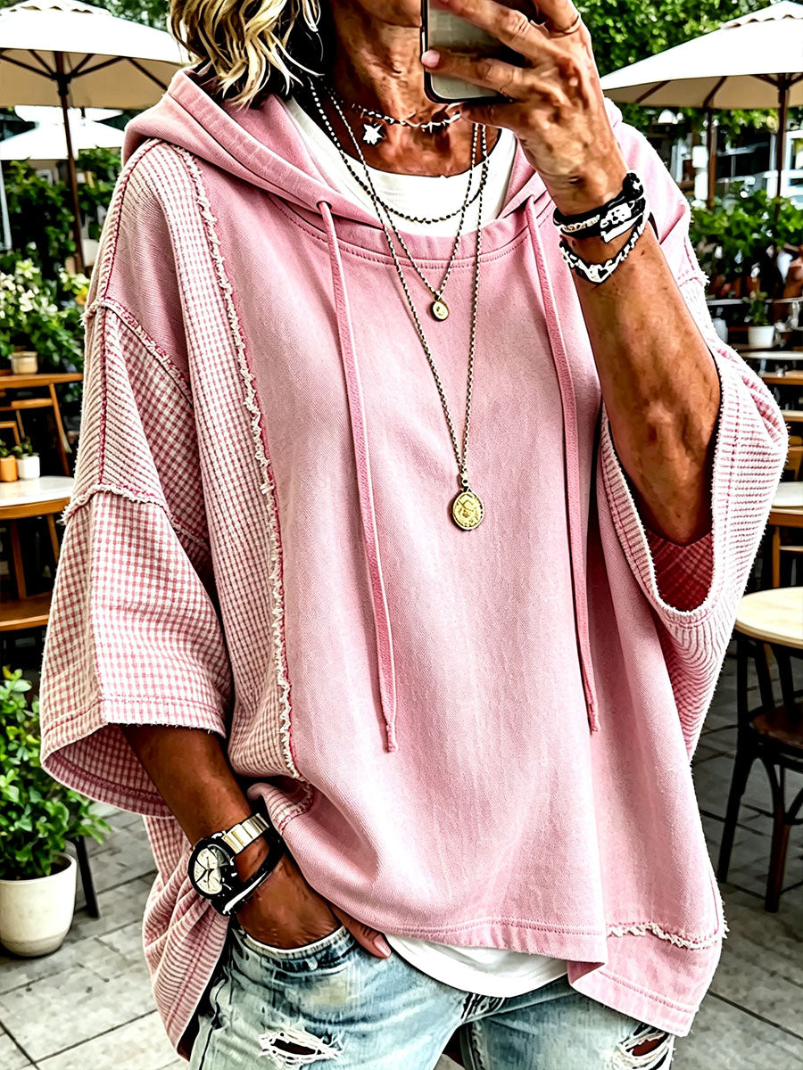 Women's Pink Plaid Patchwork Art Hoodie