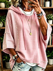 Women's Pink Plaid Patchwork Art Hoodie