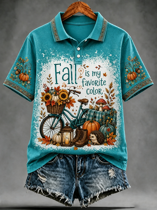 Women's FALL IS MY FAVORITE COLOR Printed polo T-shirt