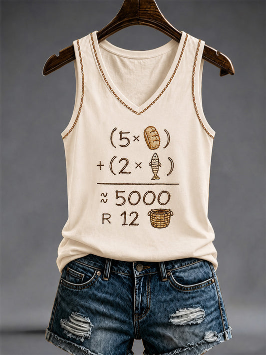Women's Jesus 2 Fishes 5 Breads 5000 Chosen Against The Current Print Casual V-Neck Vest
