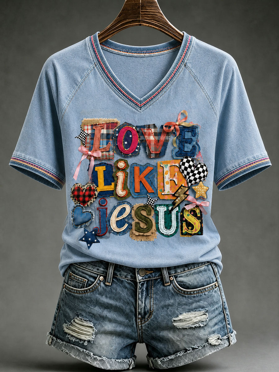 Women's Christian Love Like Jesus V-neck Short Sleeve T-shirt