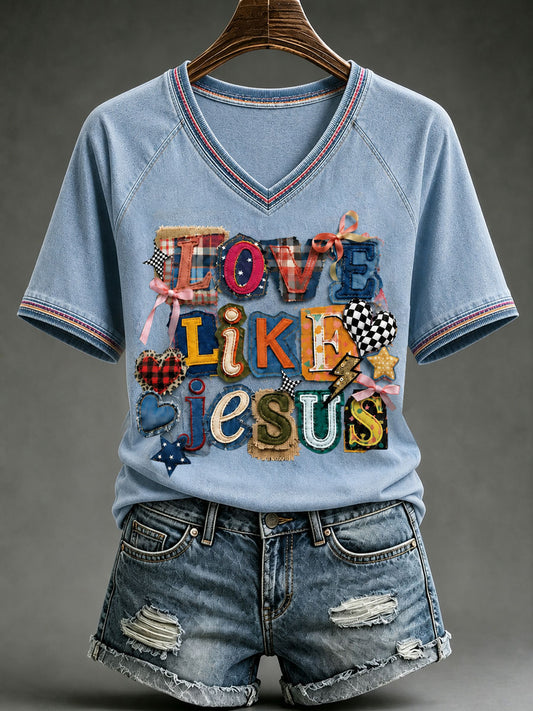 Women's Christian Love Like Jesus V-neck Short Sleeve T-shirt