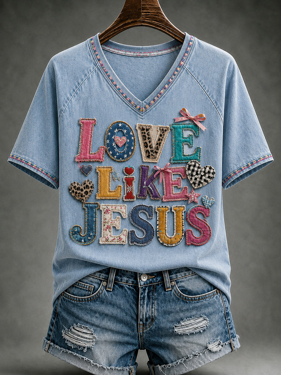 Women's Christian Love Like Jesus V-neck Short Sleeve T-shirt