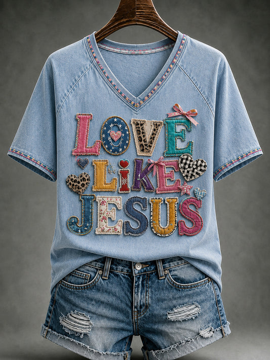Women's Christian Love Like Jesus V-neck Short Sleeve T-shirt
