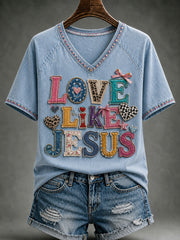 Women's Christian Love Like Jesus V-neck Short Sleeve T-shirt