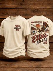 Men's Retro Western Ella's Fellas Club Cowboy Print Casual Tee
