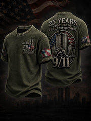 Men's WE WILL NEVER FORGET 9/11 25 YEARS 2001-2026 Waffle  Tee
