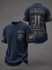 Men's WE WILL NEVER FORGET 9/11 25 YEARS 2001-2026 Waffle  Tee