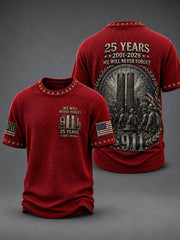Men's WE WILL NEVER FORGET 9/11 25 YEARS 2001-2026 Waffle  Tee