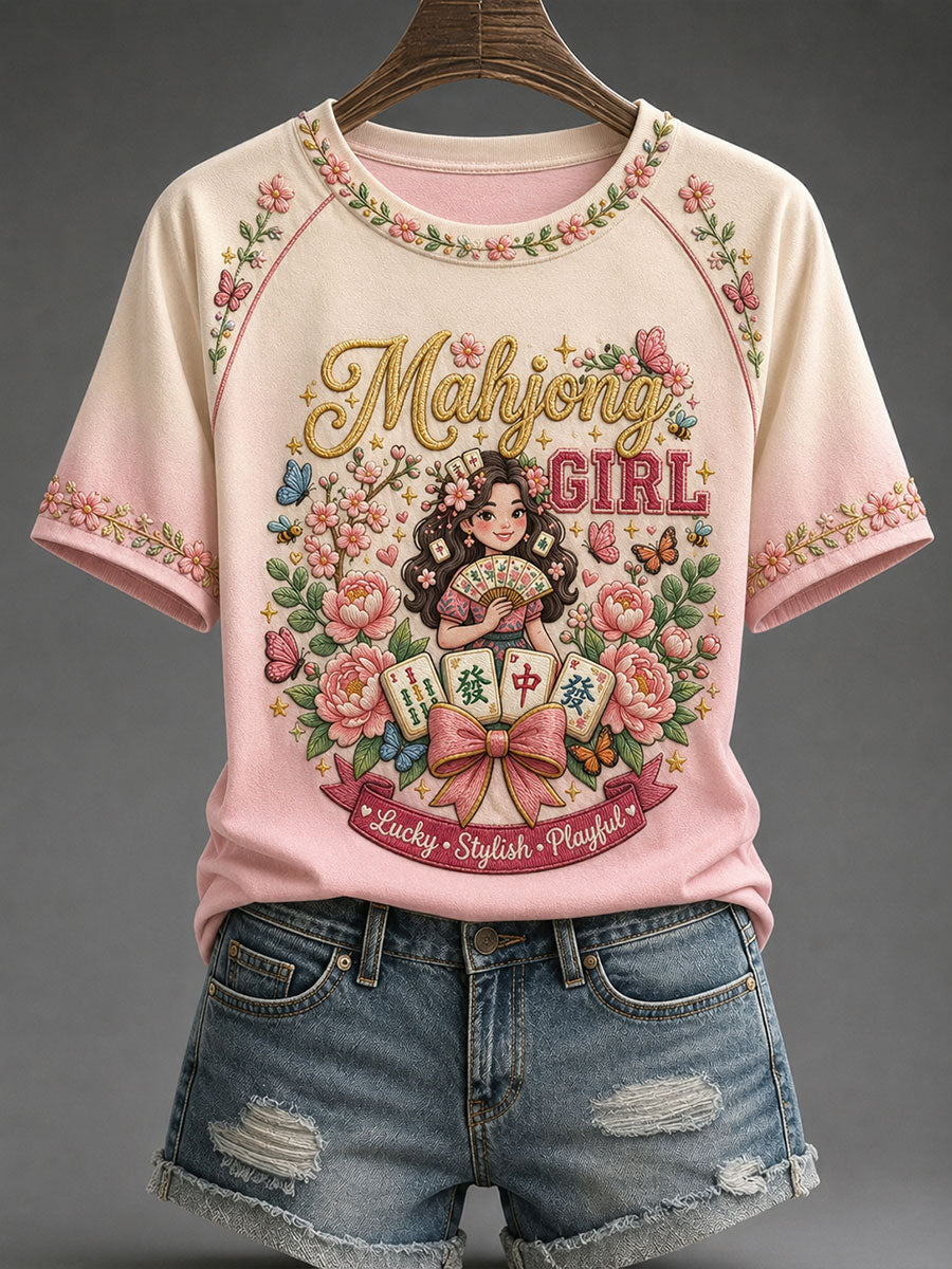 Women's Mahjong Print Casual T-Shirt