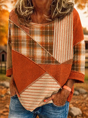 Women's Fall Season Plaid Patchwork Print Casual Top