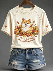 Women's This Is The Day The Lord Has Made Fall Shiba Inu Print T-shirt