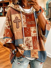 Women's Autumn Christian Cross Print Casual Short-Sleeve Hoodie