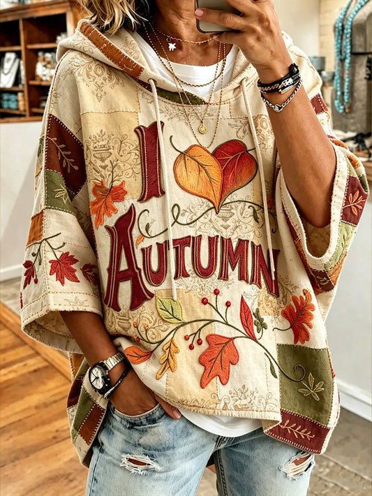 Women's autumn theme pattern printed casual hoodie